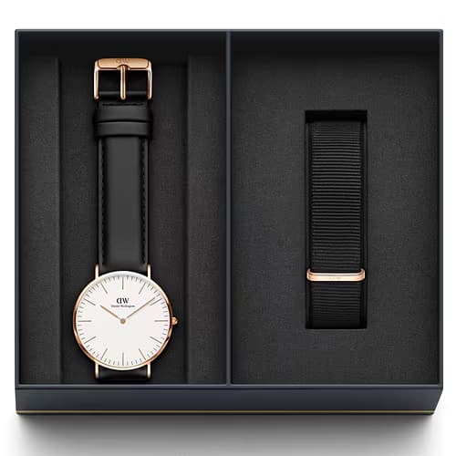Daniel Wellington Coffret DANIEL WELLINGTON Montre Homme en Cuir Noir et Bracelet