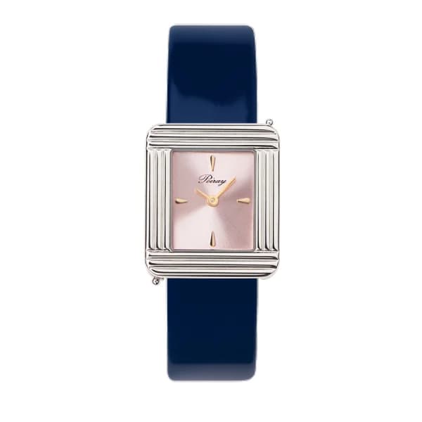 Poiray Montre Poiray Ma Première Acier Cadran Rose Bracelet Veau Vernis Marine