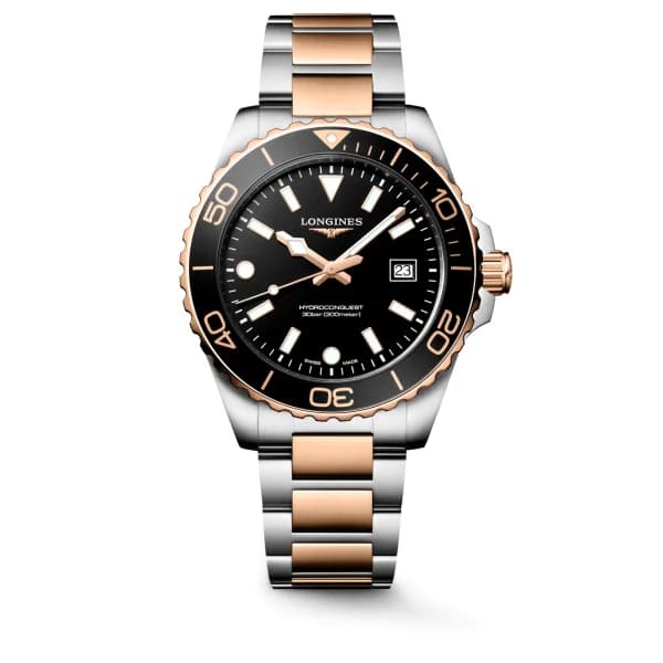Longines Montre Longines HydroConquest 42mm Quartz Acier &amp; PVD Or Rose Cadran Noir Sablé