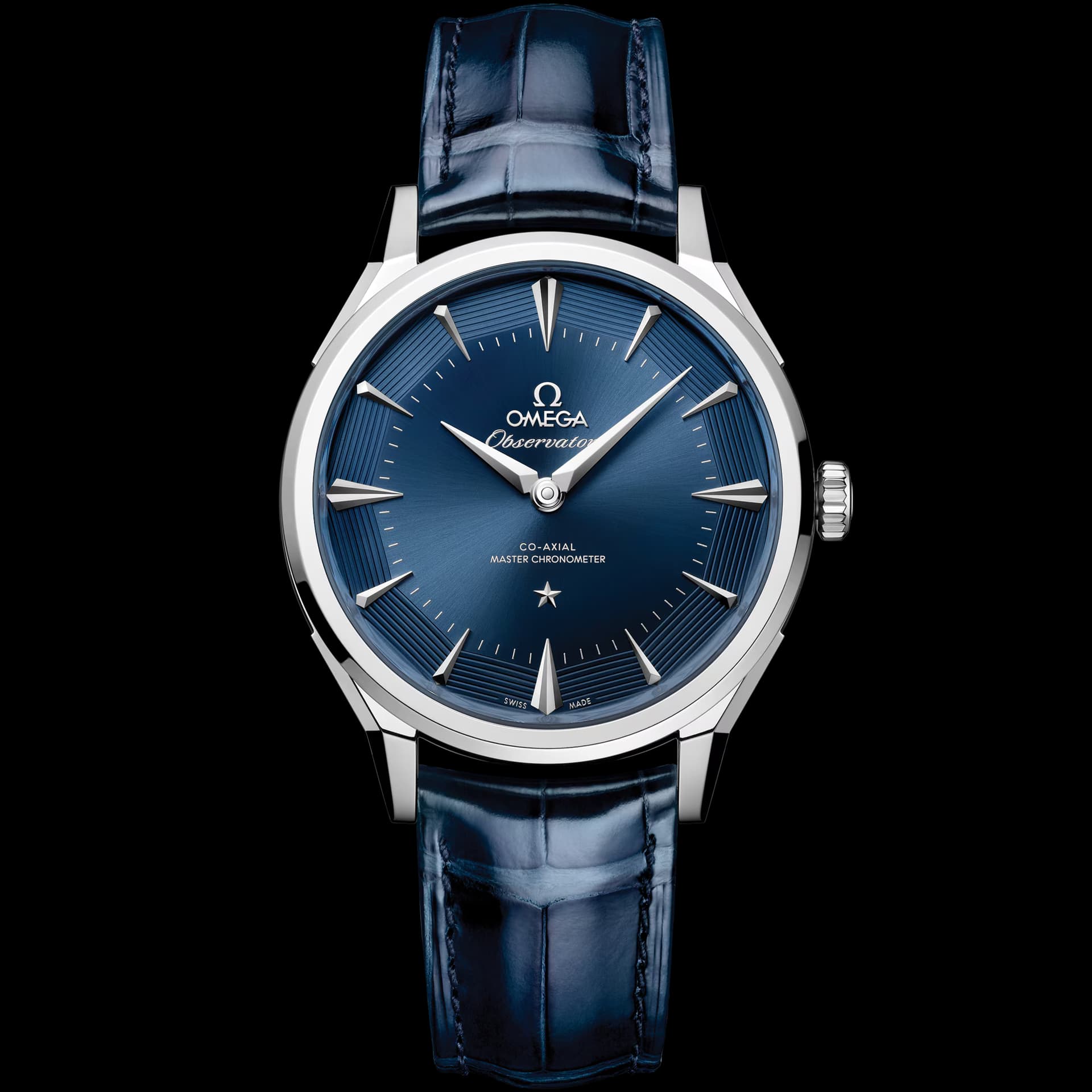 Omega Constellation 39,4 mm, O-MEGASTEEL sur alligator