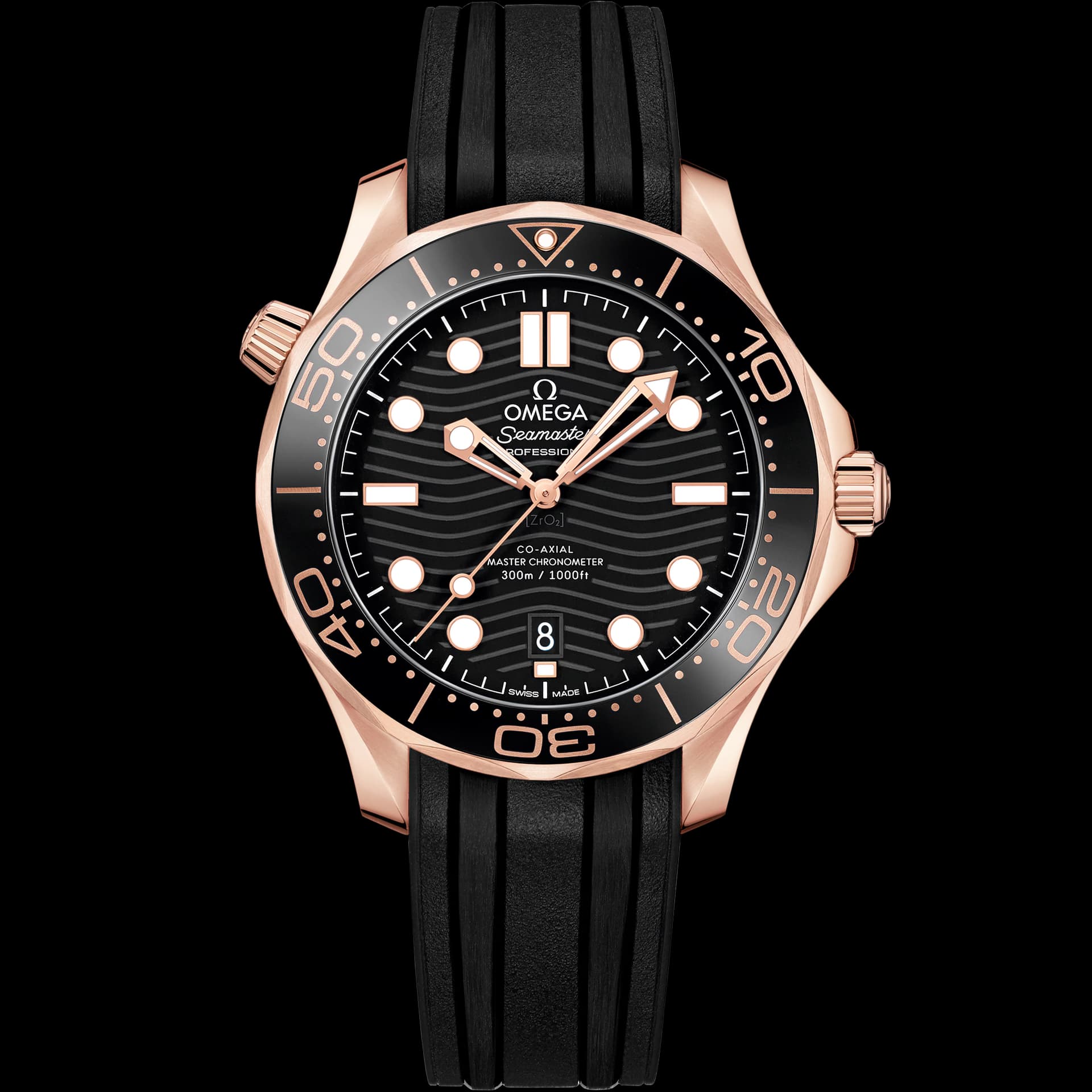 Omega Seamaster 42 mm, or Sedna™ sur bracelet caoutchouc