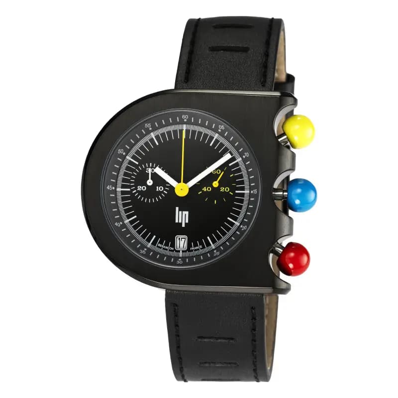 Lip Montre LIP Mach 2000 Chronographe Quartz Cadran Noir Bracelet Cuir