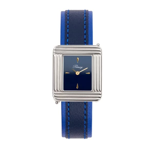 Poiray Montre Poiray Ma Première Acier Cadran Bleu Bracelet Veau Sellier Bleu Nuit
