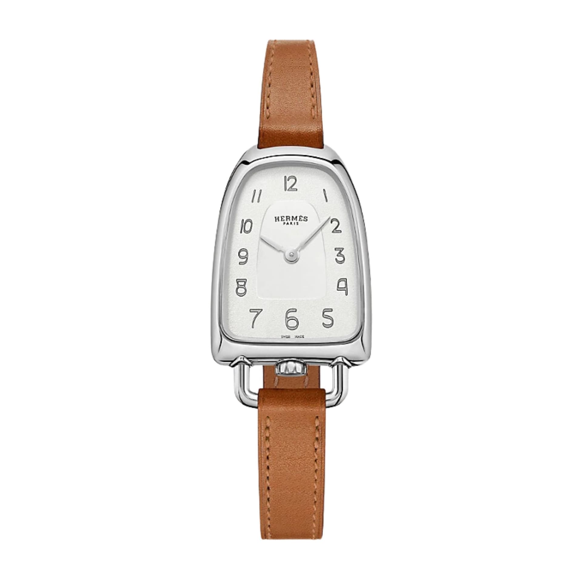 Hermès Montre HERMÈS Galop d'Hermès Moyen Modèle quartz cadran argent bracelet cuir marron 32 mm