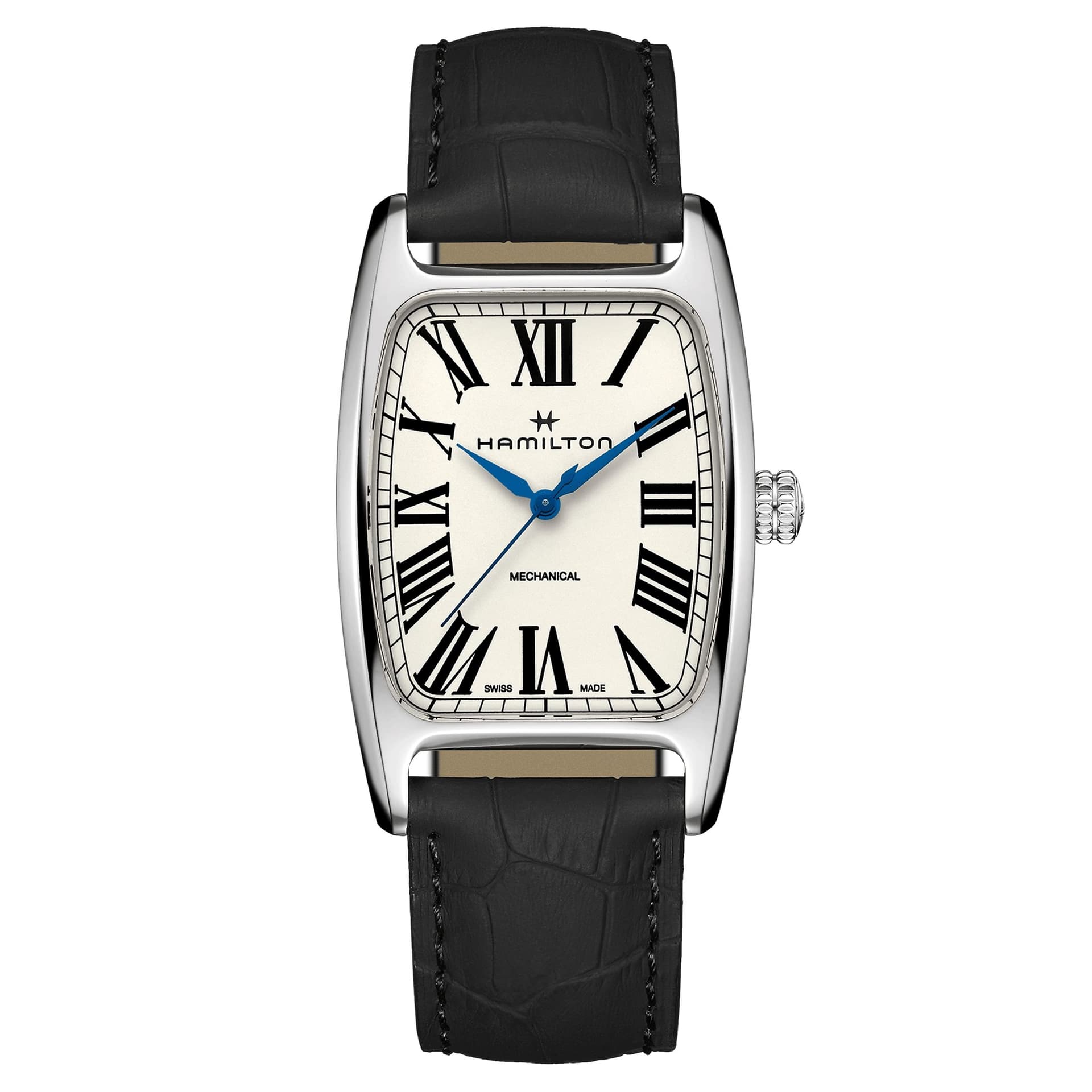 Hamilton Montre Hamilton American Classic Boulton mécanique cadran blanc bracelet cuir noir 34,5 x 38 mm