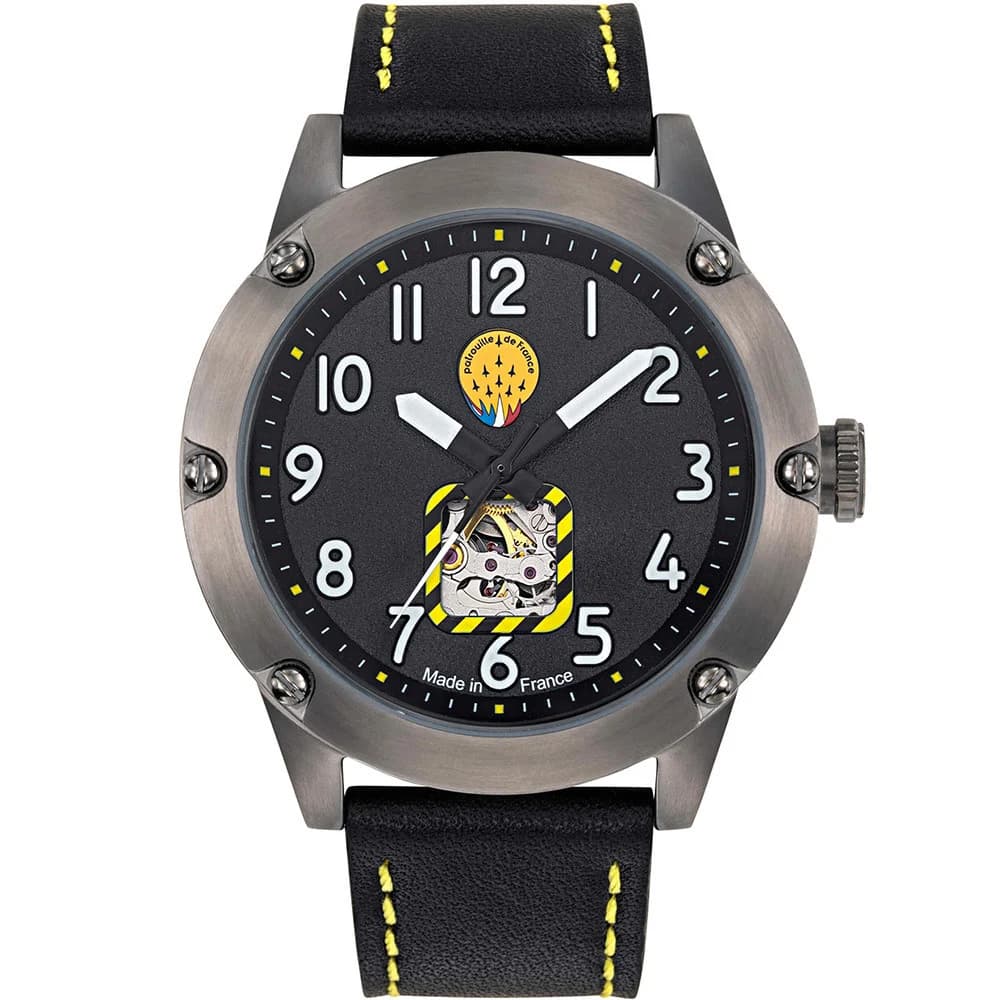 Patrouille de France Montre Automatique Patrouille de France Collection Tarmac en Cuir Noir