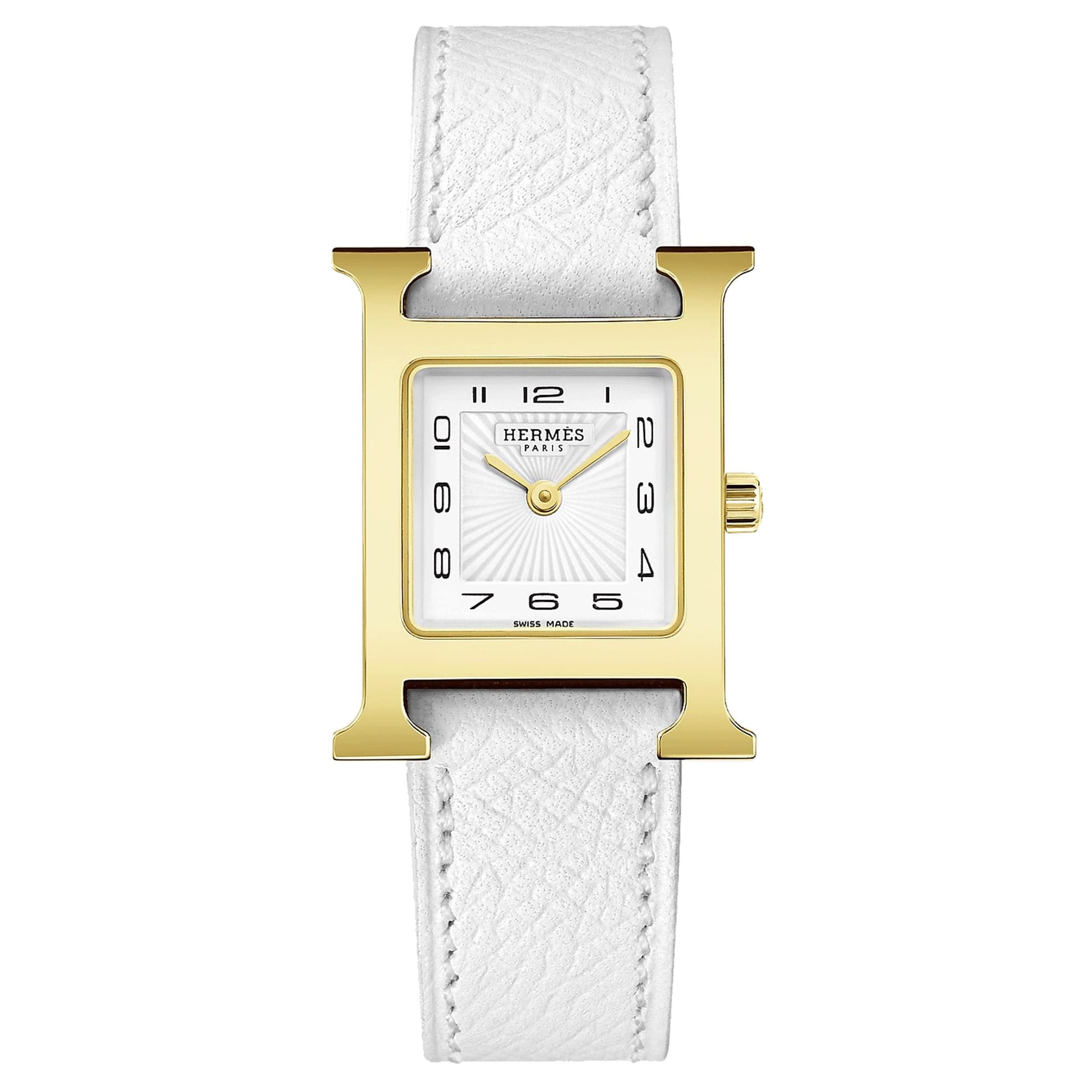 Hermès Montre HERMÈS Heure H Petit Modèle PVD quartz cadran blanc bracelet cuir blanc 25 mm
