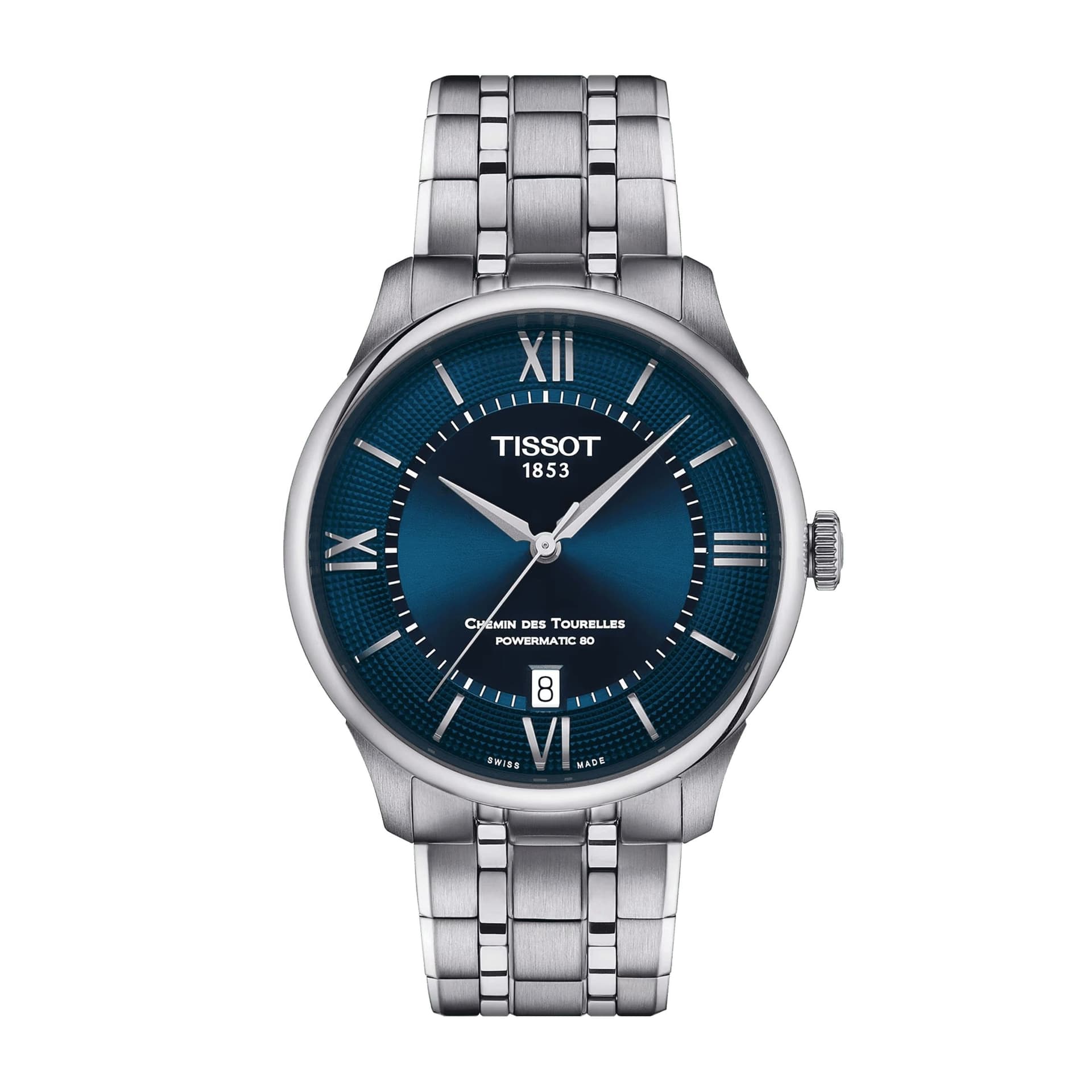 Tissot Montre Tissot T-Classic Chemin des Tourelles Powermatic 80 cadran bleu bracelet acier 39 mm