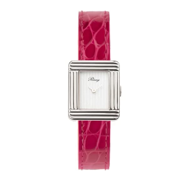 Poiray Montre Poiray Ma Première Mini Acier Cadran Ligné Bracelet Alligator Rose