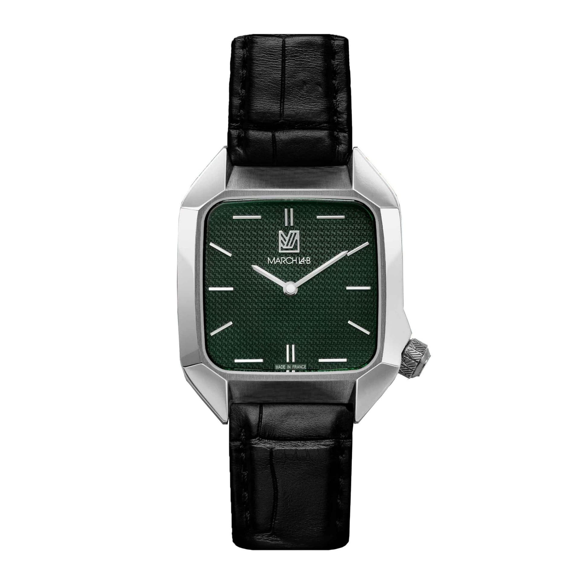 March LA.B Montre March LA.B AM2 XS Mécanique Grall alligator cadran vert bracelet cuir noir 32 mm