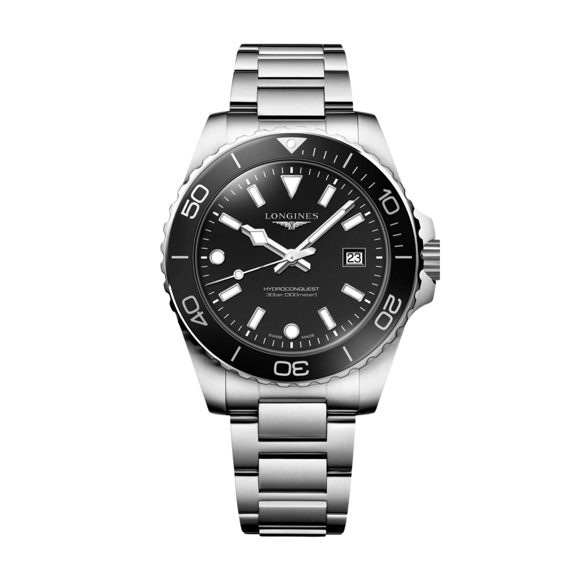 Longines Montre Longines HydroConquest quartz cadran noir bracelet acier 42 mm