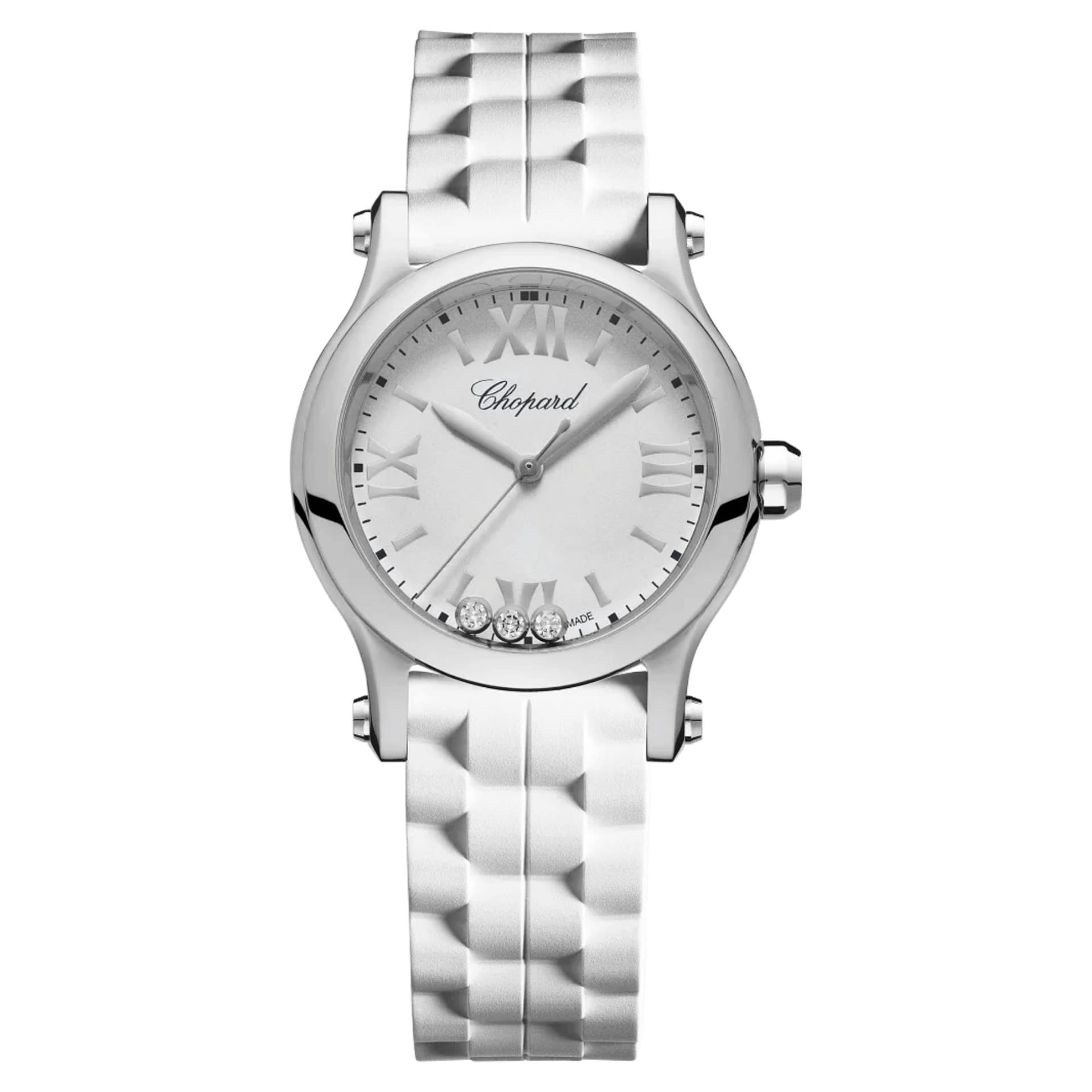 Chopard Montre Chopard Happy Sport quartz cadran blanc bracelet caoutchouc 30 mm