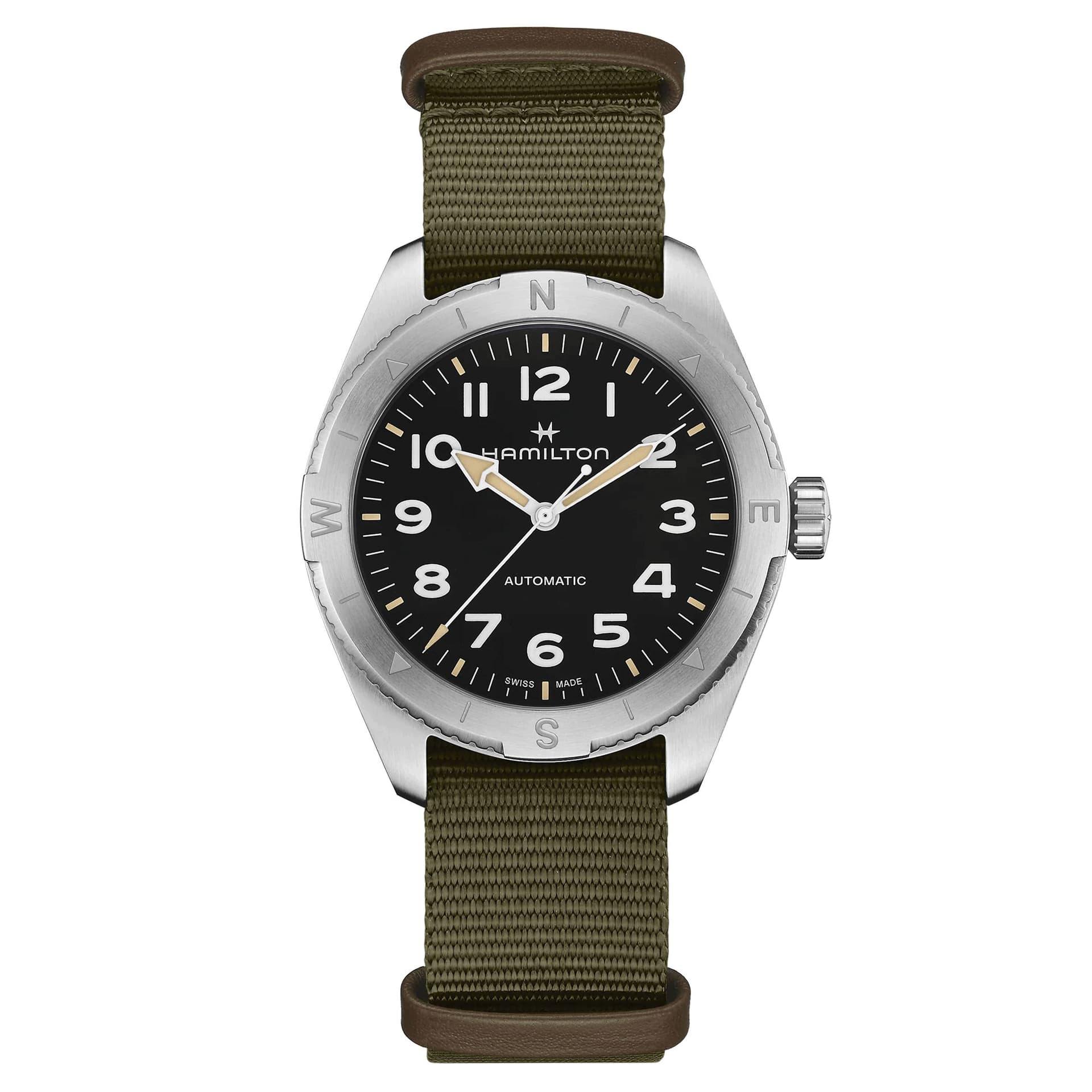 Hamilton Montre Hamilton Khaki Field Expedition automatique cadran noir bracelet NATO vert 41 mm