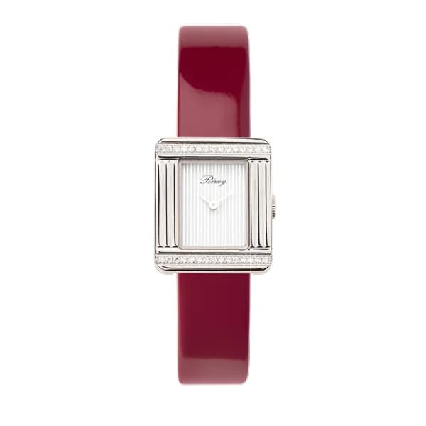 Poiray Montre Poiray Ma Première Mini Acier Serti Diamants Bracelet Veau Vernis Cerise