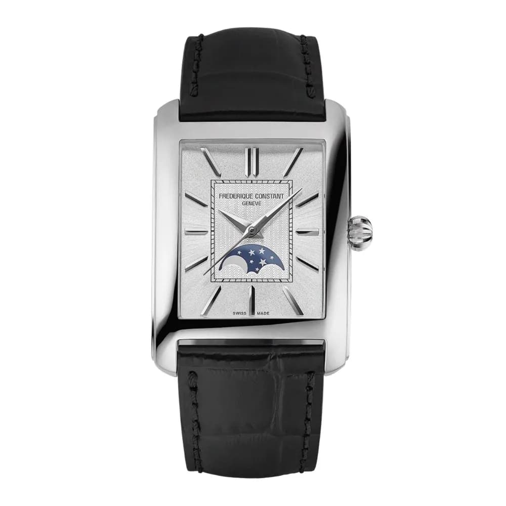 Frédérique Constant Montre Frédérique Constant Classics Carrée Moonphase Automatique Automatique Cadran Argent Bracelet Cuir - FC-333S4C6