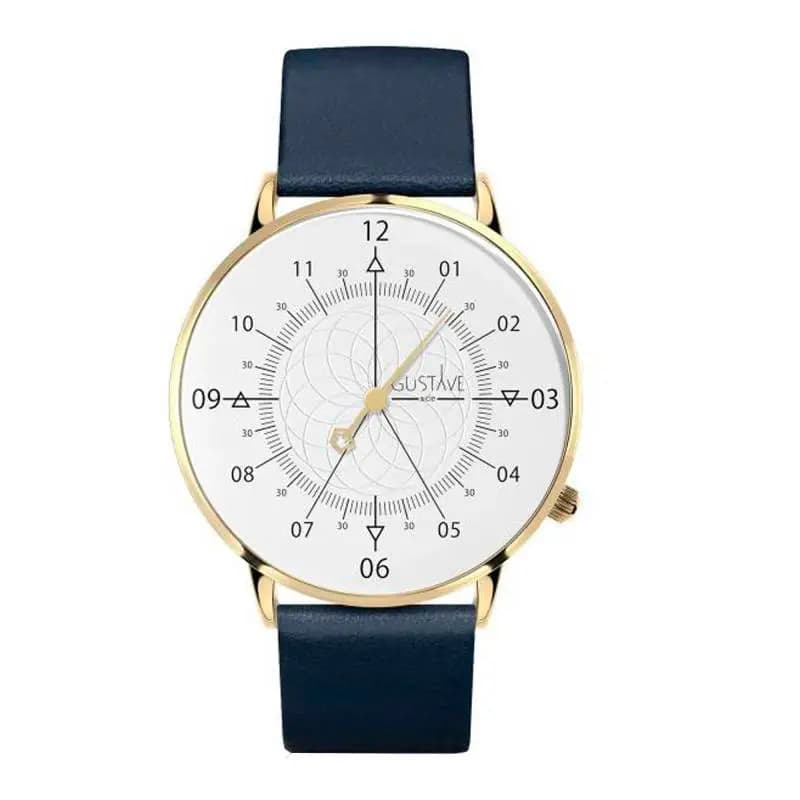 Gustave & Cie Montre 12H Louis Or & Blanc Cuir Bleu Océan 40mm