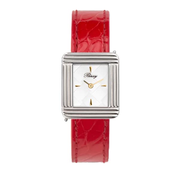 Poiray Montre Poiray Ma Première Cadran Blanc Texturé Bracelet Alligator Rouge