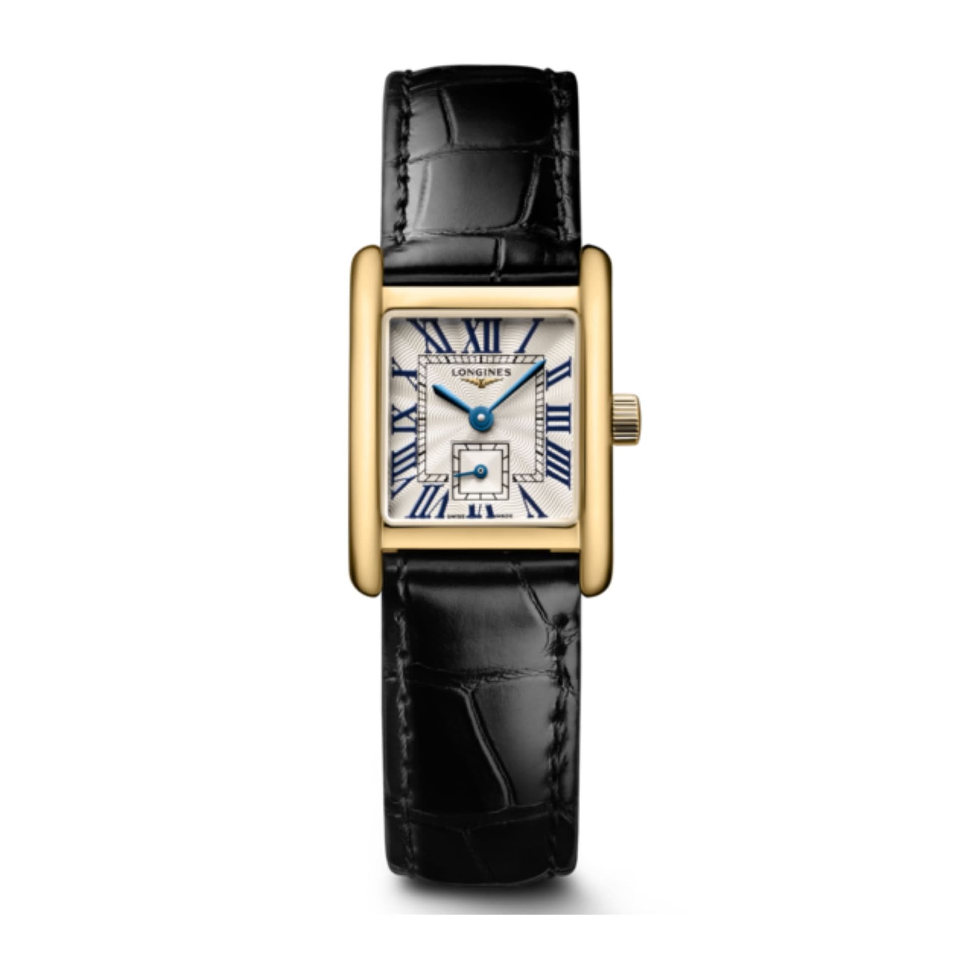 Longines Montre Longines Mini DolceVita quartz Or jaune cadran argent bracelet cuir noir 21,5 x 29 mm