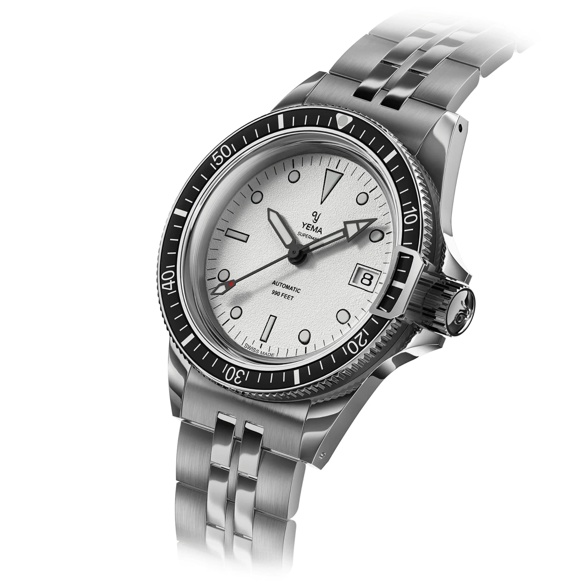 Yema Montre Yema Superman Swiss Edition automatique cadran blanc bracelet acier 39 mm