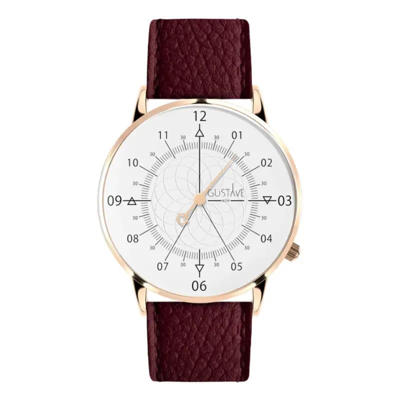 Gustave & Cie Montre 12H Louis Or Rose & Blanc Cuir Bordeaux Grainé 36mm