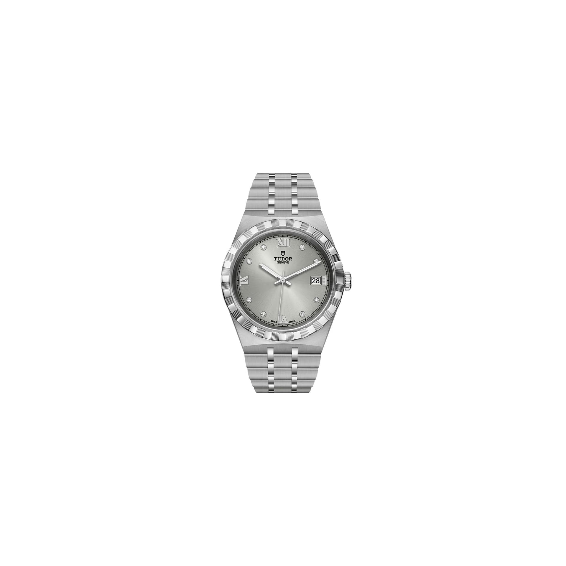 Tudor Montre Tudor Royal automatique index diamants cadran argenté bracelet acier 38 mm