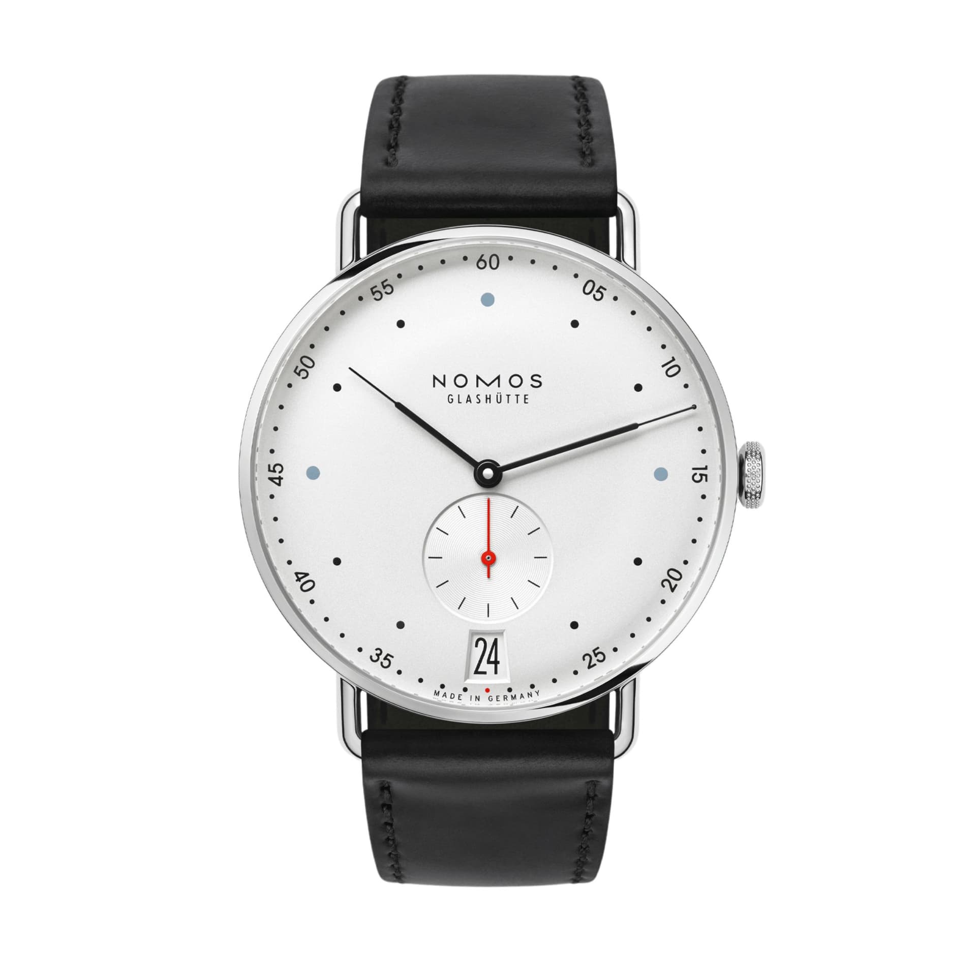 Nomos Montre NOMOS Metro 38 Date mécanique cadran blanc bracelet cuir noir 38,5 mm
