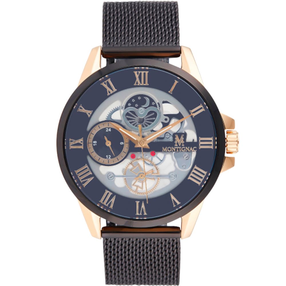 Montignac Montre Montignac Collection Rond en Acier et PVD Noir