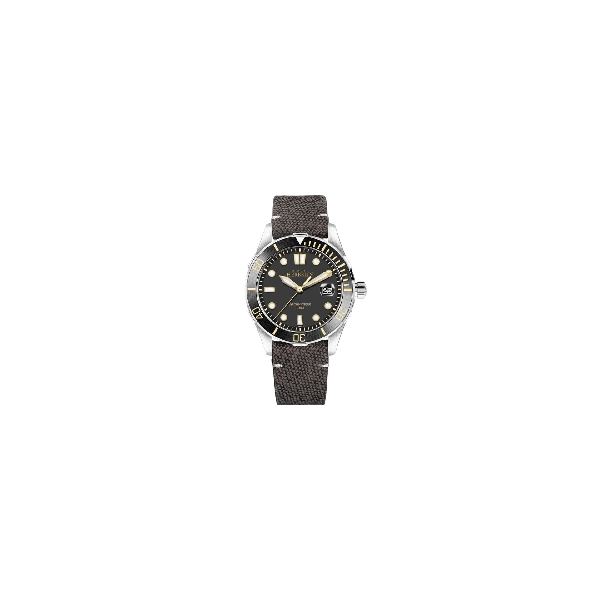 Michel Herbelin Montre Michel Herbelin Trophy automatique cadran noir bracelet cuir marron 42 mm