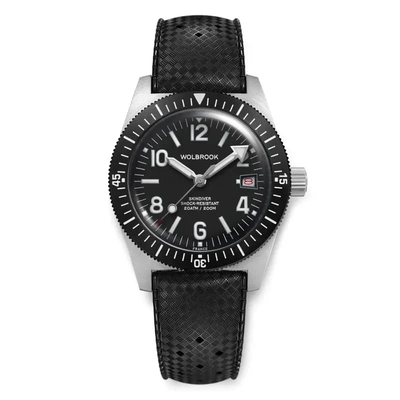 Wolbrook Montre de plongée automatique Skindiver 38 mm à chiffres pairs - Lume Blanc