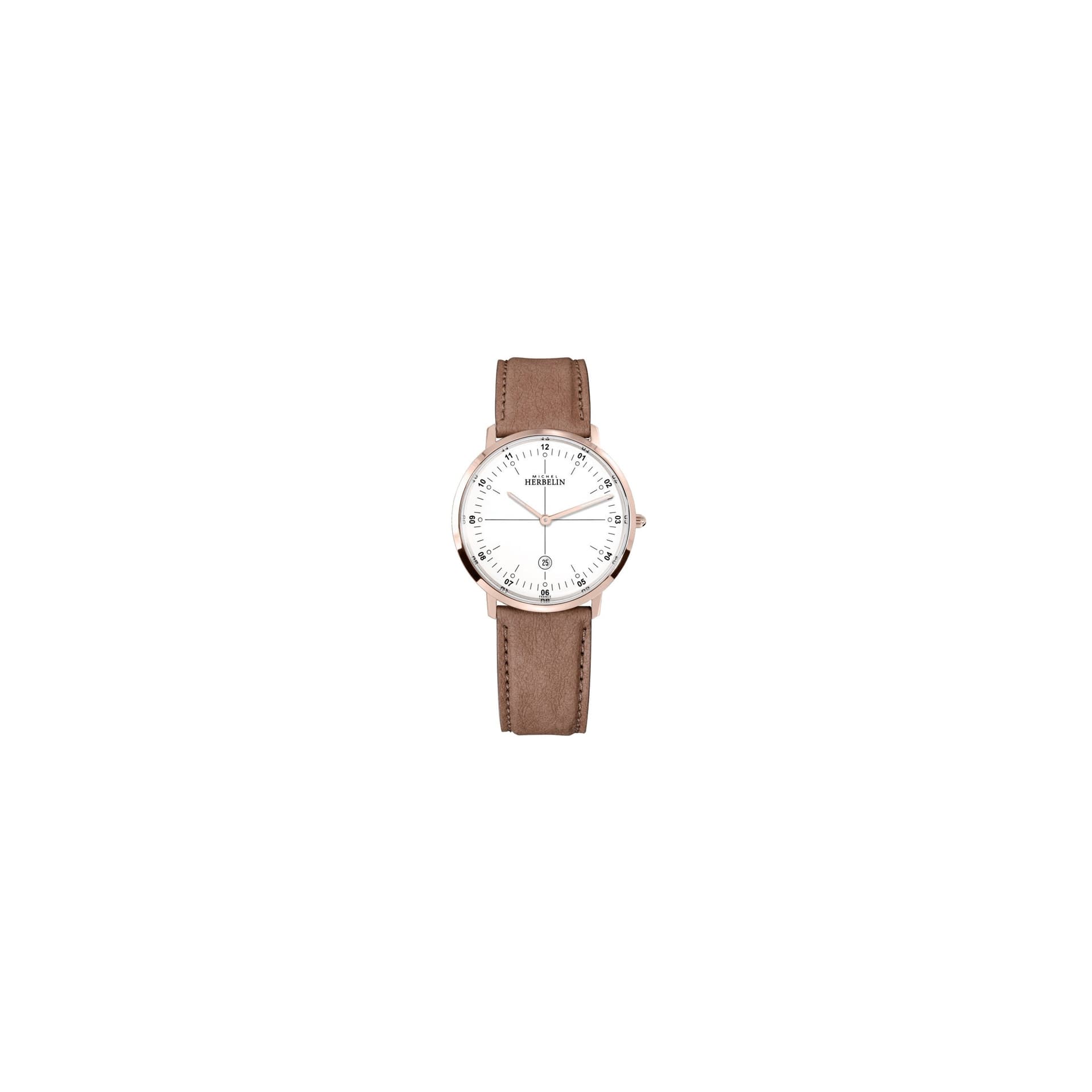 Michel Herbelin Montre Michel Herbelin City Vegan quartz cadran blanc bracelet végétal taupe 38,7 mm