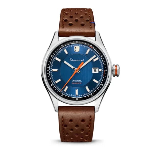 Depancel Montre Depancel Autosport Date Cadran Bleu Bracelet Racing Marron
