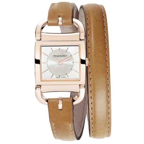 Pequignet E. Montre Pequignet Attellage Quartz - Cadran Nacre Blanc - Bracelet Marron Foncé - 5896438-DTC