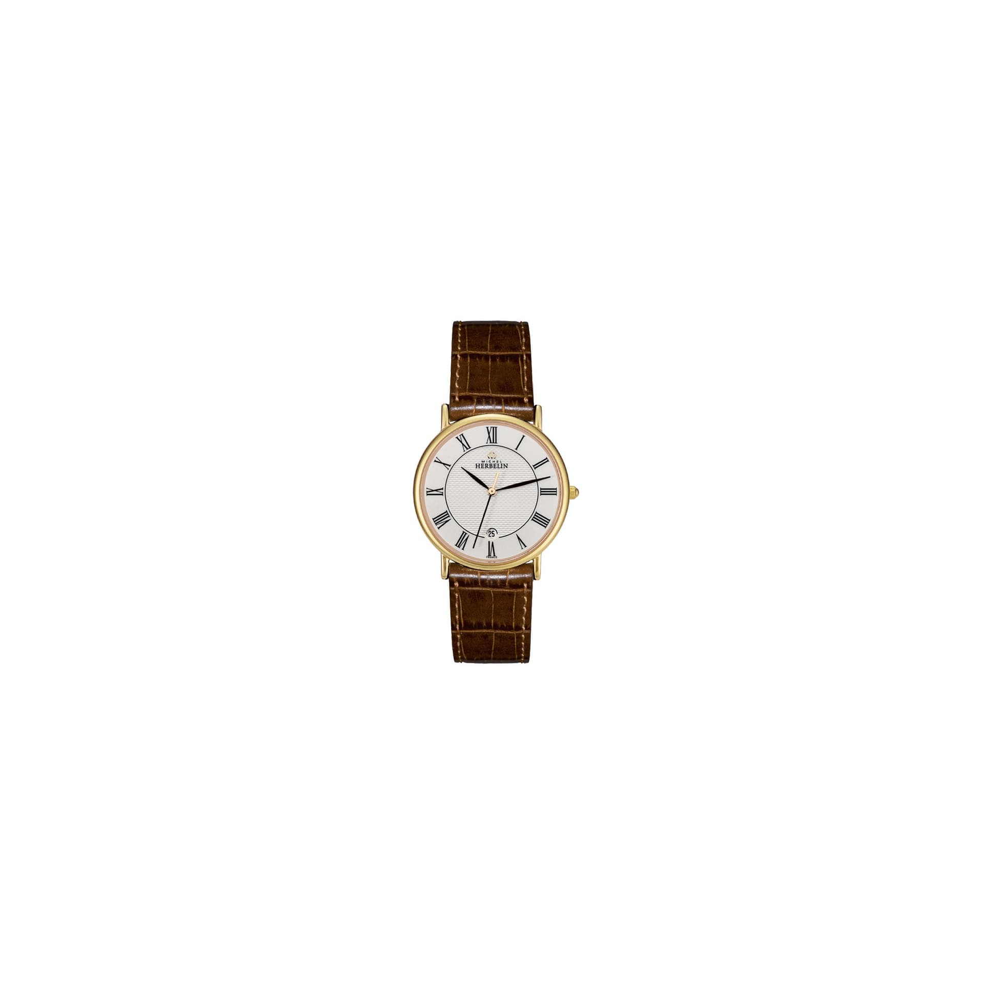 Michel Herbelin Montre Michel Herbelin Classiques quartz cadran blanc chiffres romains bracelet cuir brun 34 mm