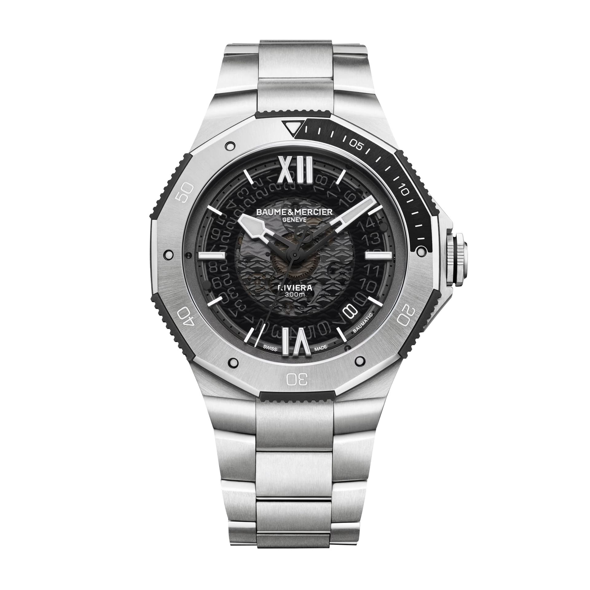 Baume & Mercier Montre Baume et Mercier Riviera automatique cadran noir bracelet acier 42 mm
