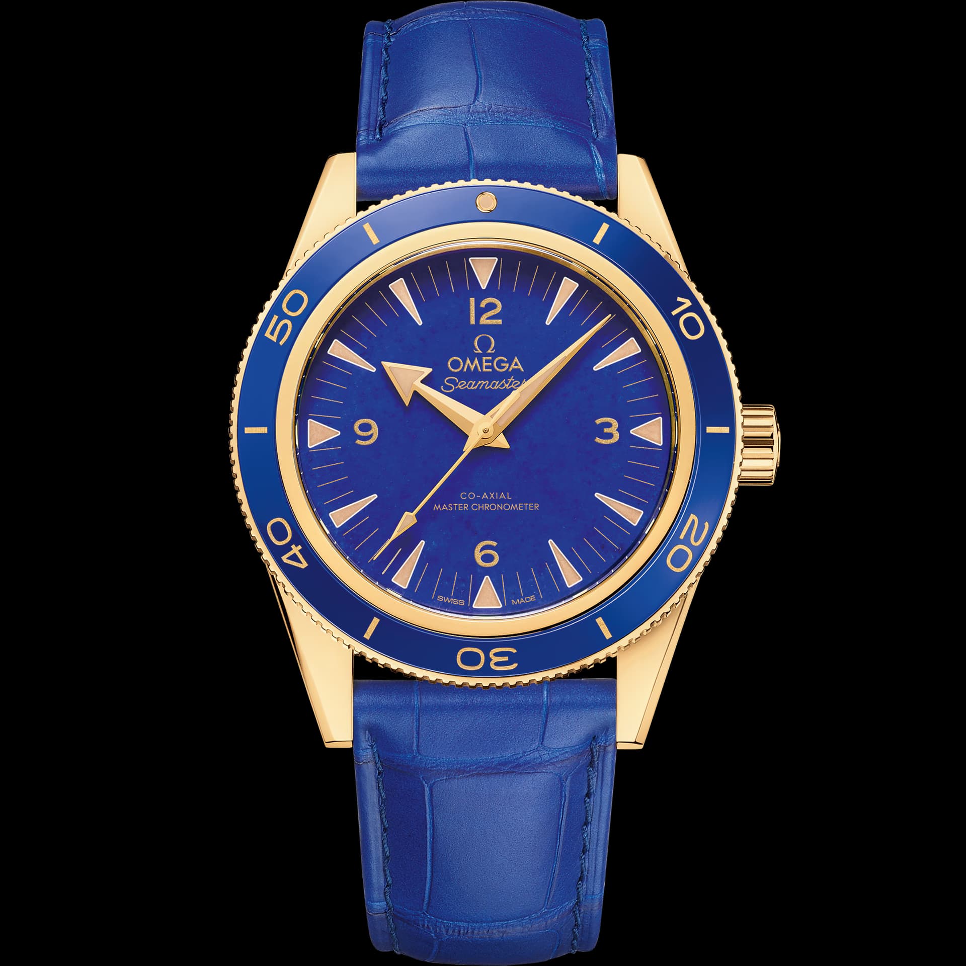 Omega Seamaster 41 mm, or jaune sur bracelet en cuir