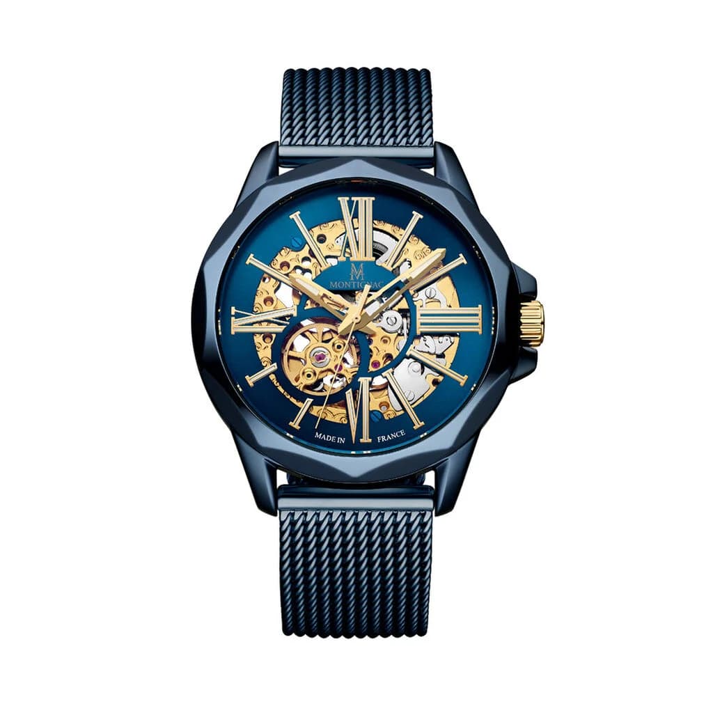 Montignac Montre Automatique Montignac Collection Origine en Acier et PVD Bleu