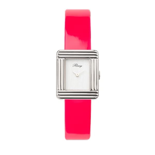 Poiray Montre Poiray Ma Première Mini Acier Cadran Ligné Bracelet Veau Vernis Rose