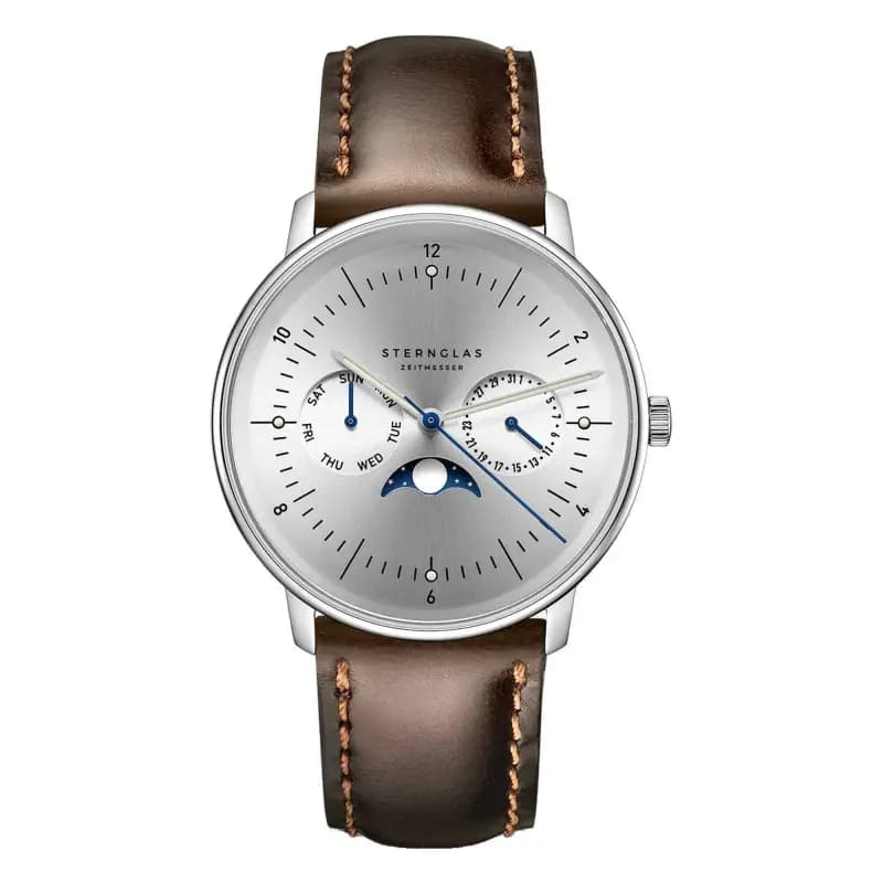 Sternglas Montre Naos Moonphase Moon Silver S01-NM52-BR03