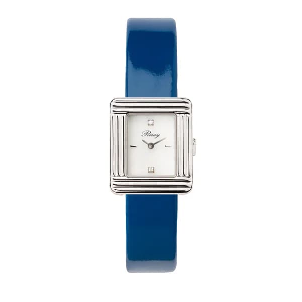 Poiray Montre Poiray Ma Première Mini Acier Cadran Serti Bracelet Veau Vernis Bleu