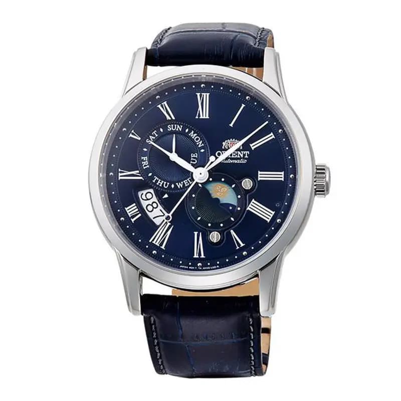 Orient Montre Automatique Orient Collection Sun &amp; Moon en Cuir Bleu