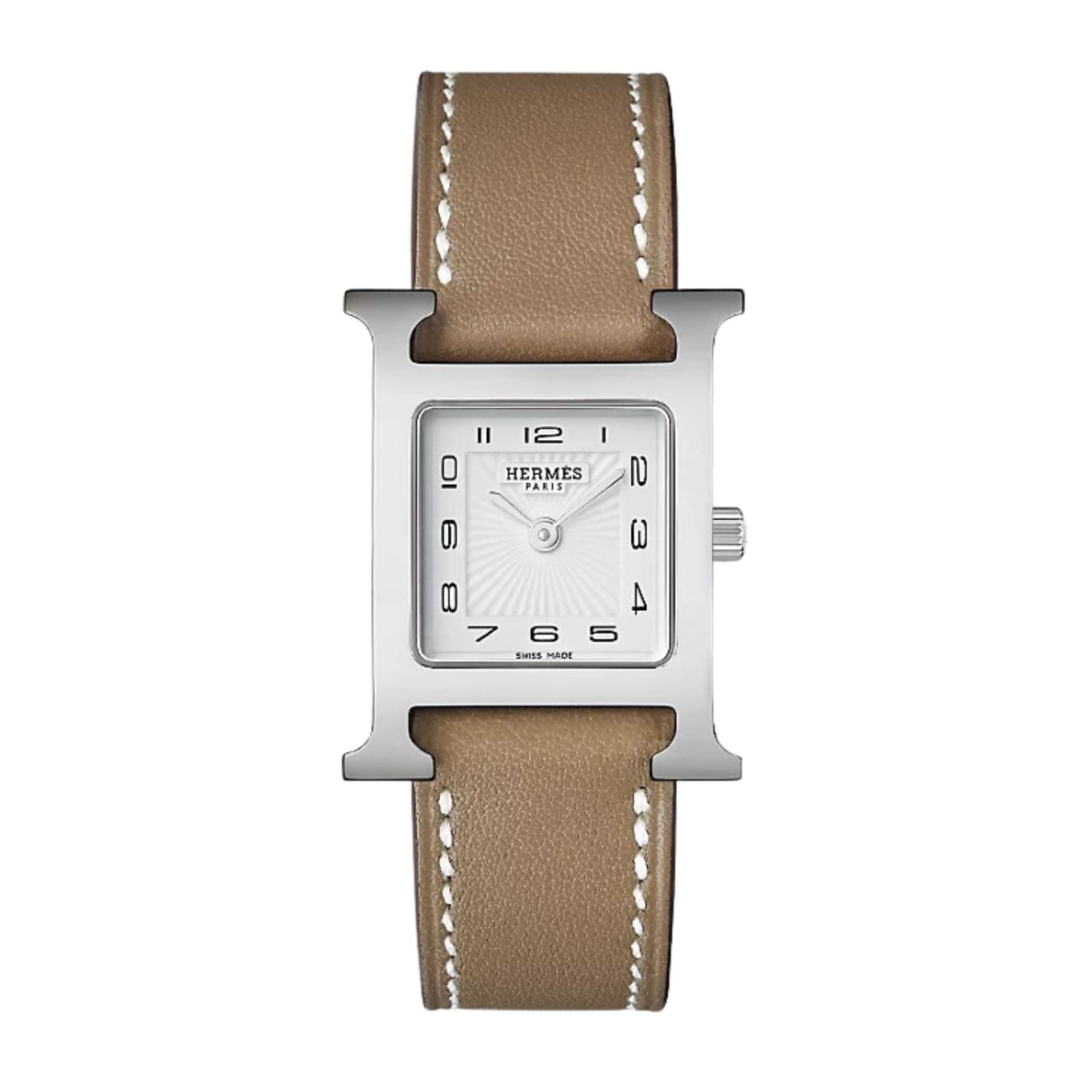 Hermès Montre HERMÈS Heure H Petit Modèle quartz cadran blanc bracelet cuir Swift étoupe 25 mm