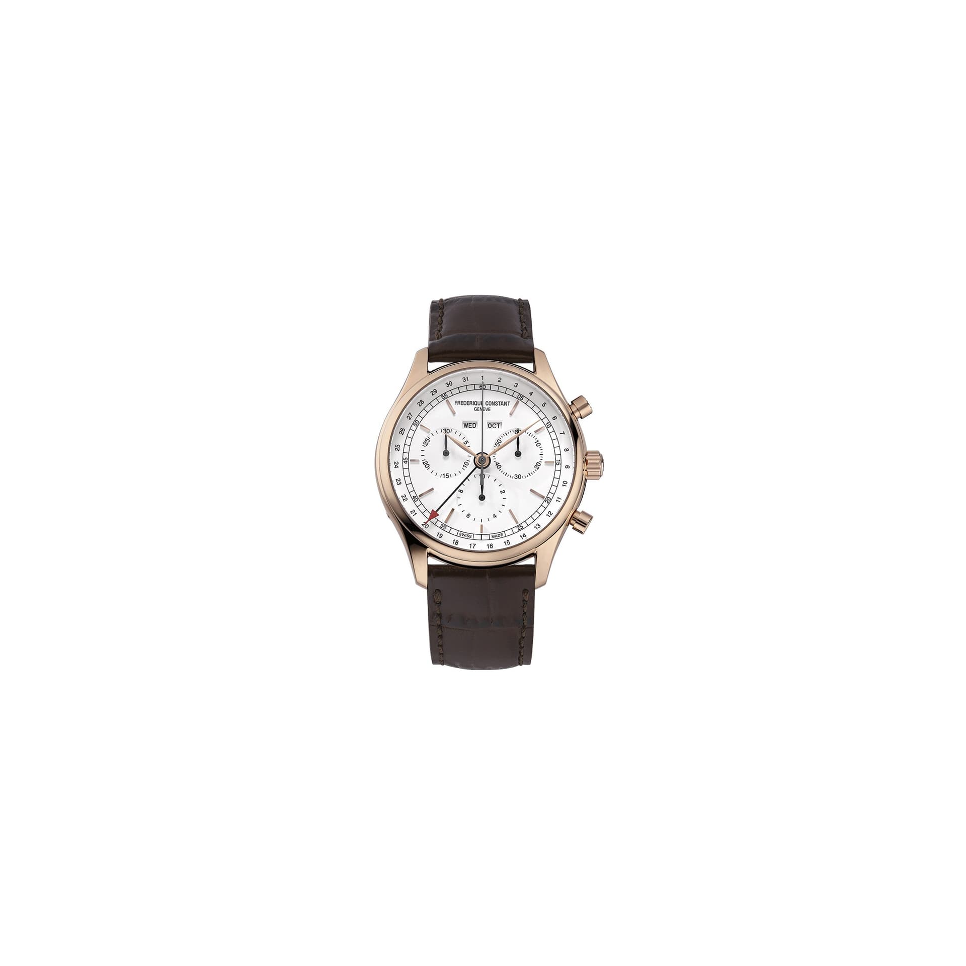 Frédérique Constant Montre Frédérique Constant Classics Quartz Chronographe Triple calendrier PVD or rose cadran blanc bracelet cuir 40 mm