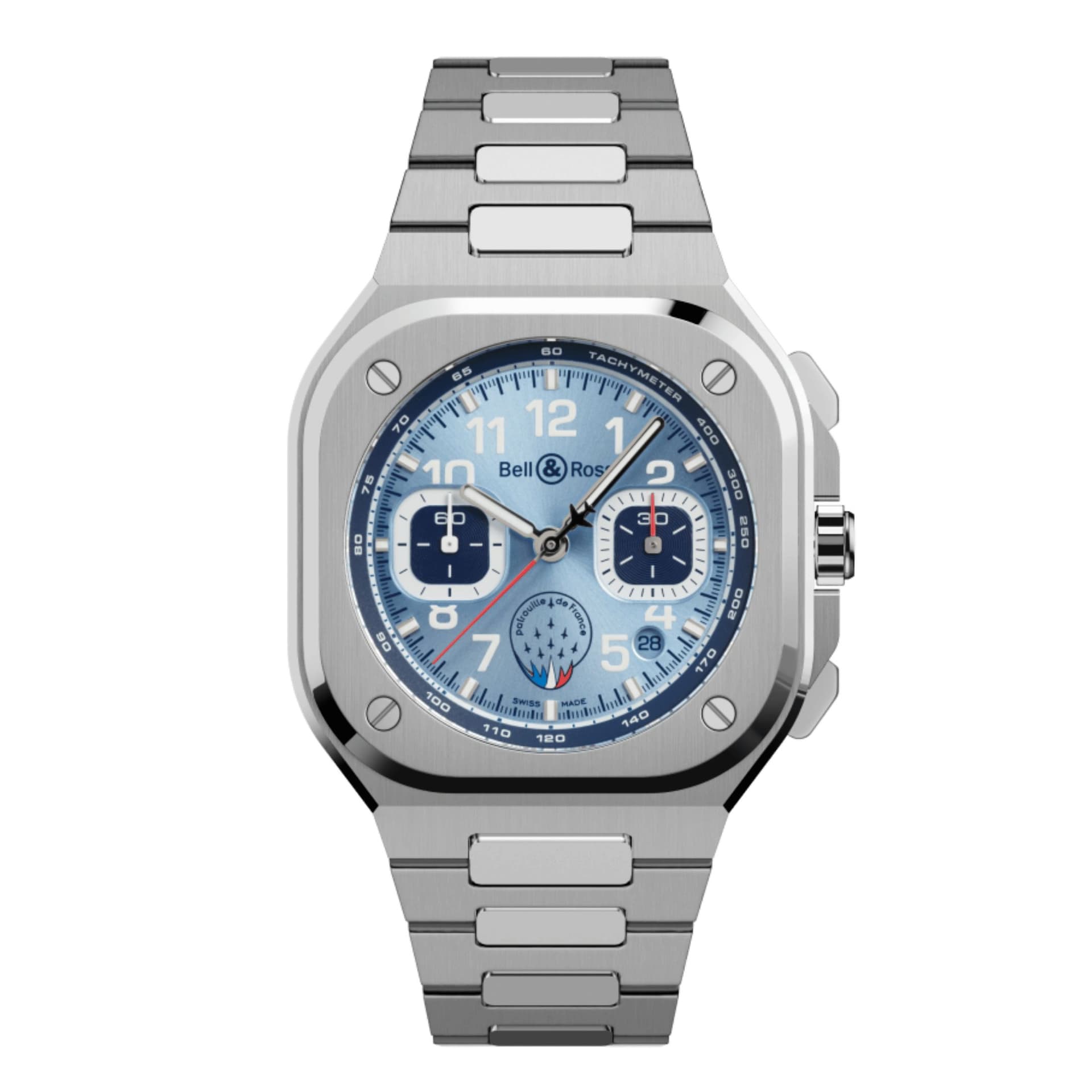 Bell & Ross Montre Bell &amp; Ross BR 05 Chrono A523 Patrouille de France automatique cadran bleu bracelet acier 42 mm