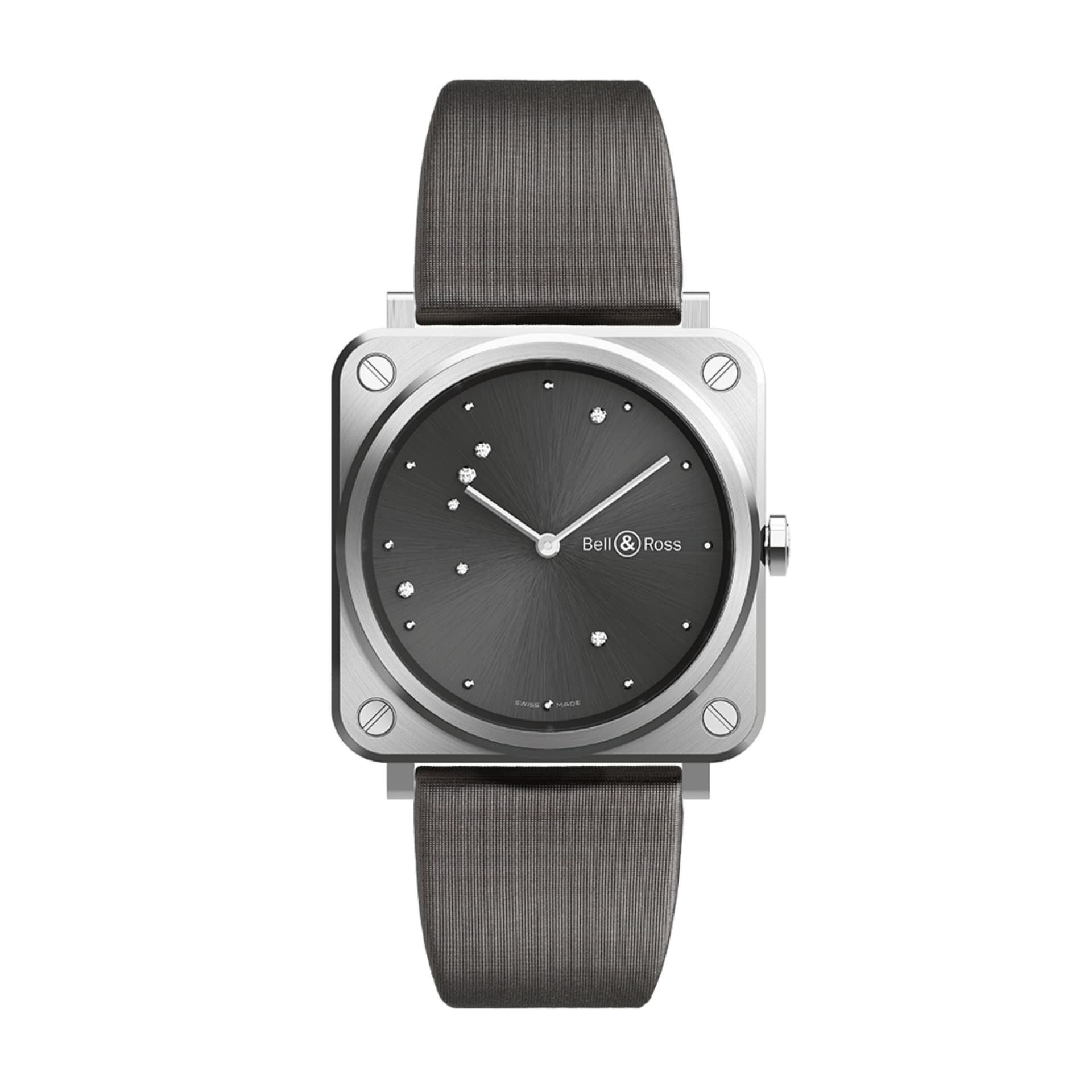 Bell & Ross Montre Bell &amp; Ross BR S Grey Diamond Eagle quartz cadran gris bracelet caoutchouc 39 mm