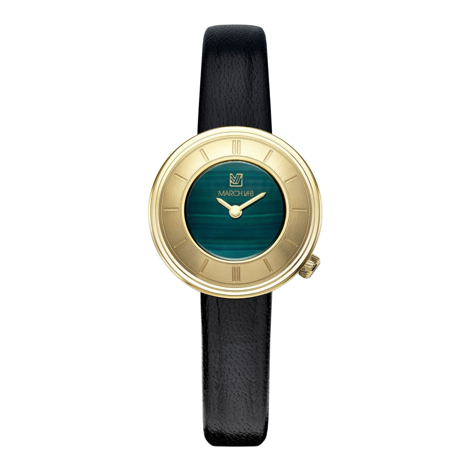 March LA.B Montre March LA.B Lady VOLANTE Malachite cadran vert bracelet cuir noir 30 mm