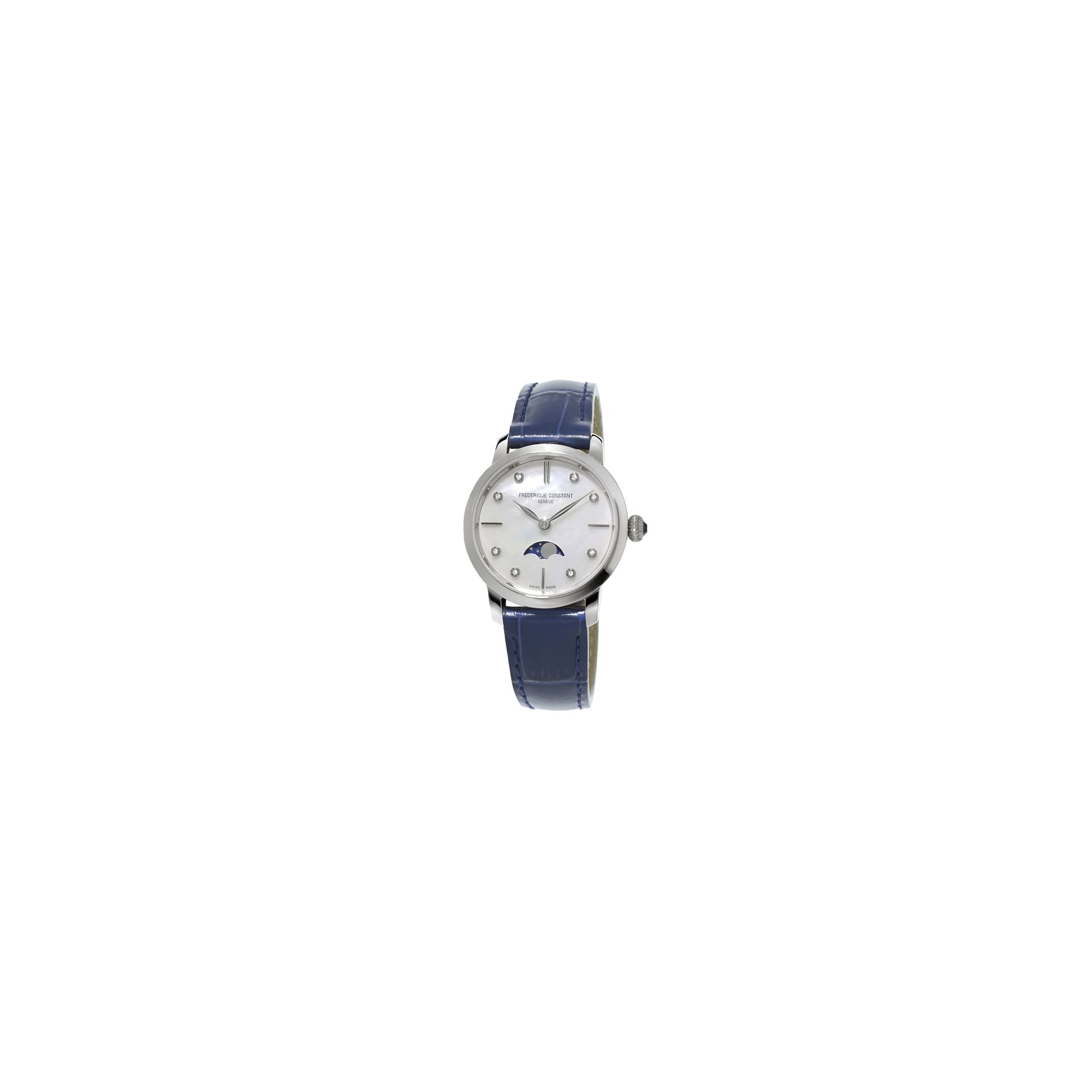 Frédérique Constant Montre Frédérique Constant Slimline Moonphase quartz cadran nacre bracelet cuir bleu 30 mm