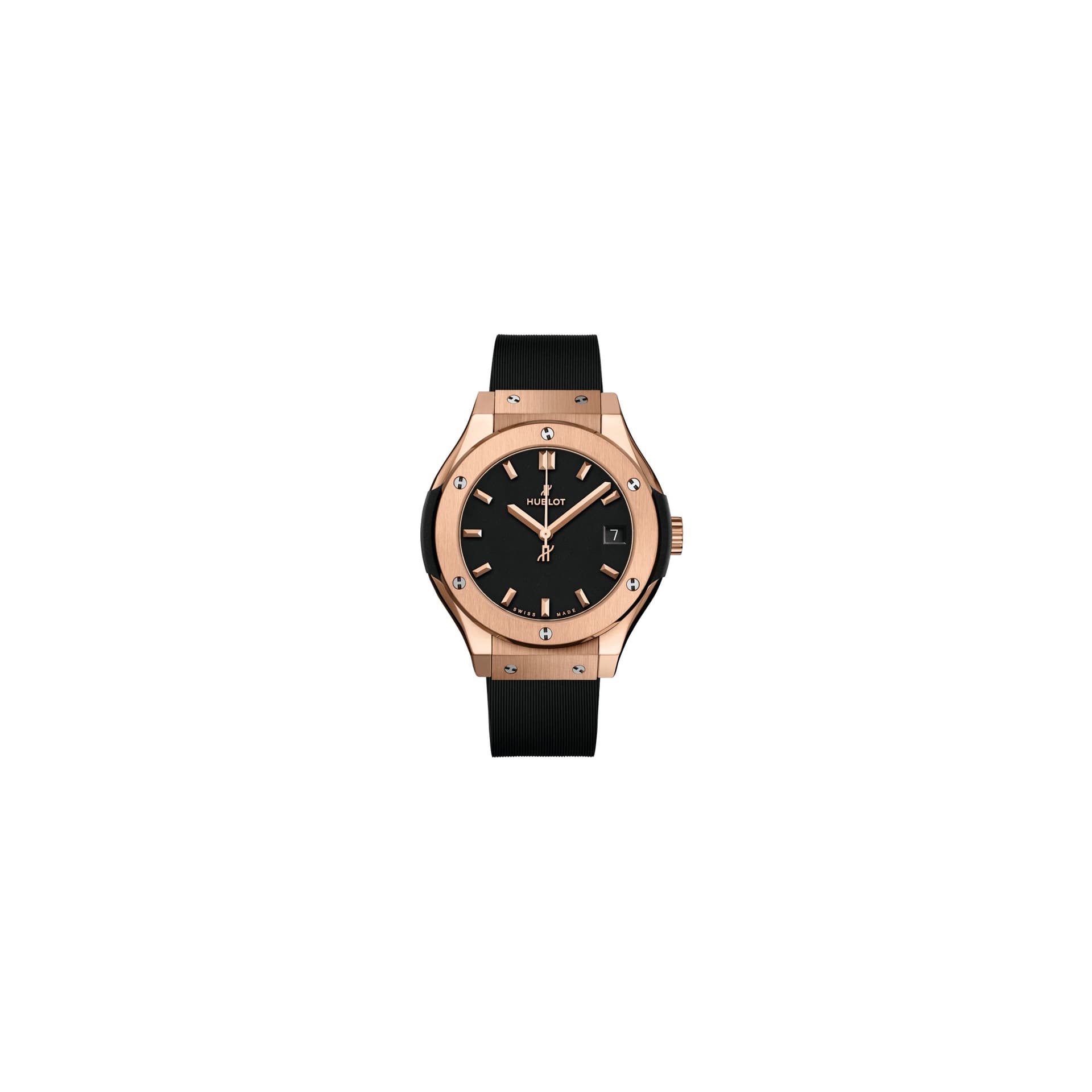 Hublot Montre Hublot Classic Fusion King Gold quartz cadran noir bracelet caoutchouc noir 33 mm