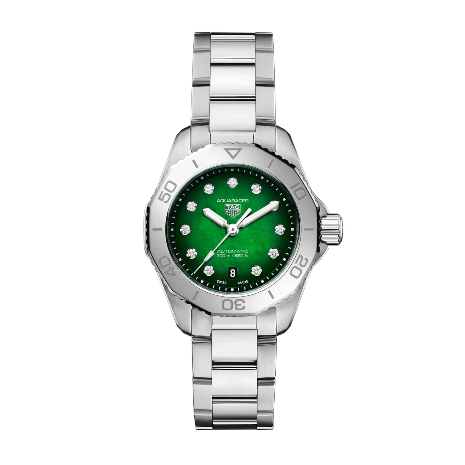 TAG Heuer Montre TAG Heuer Aquaracer 200 automatique index diamants cadran vert bracelet acier 30 mm