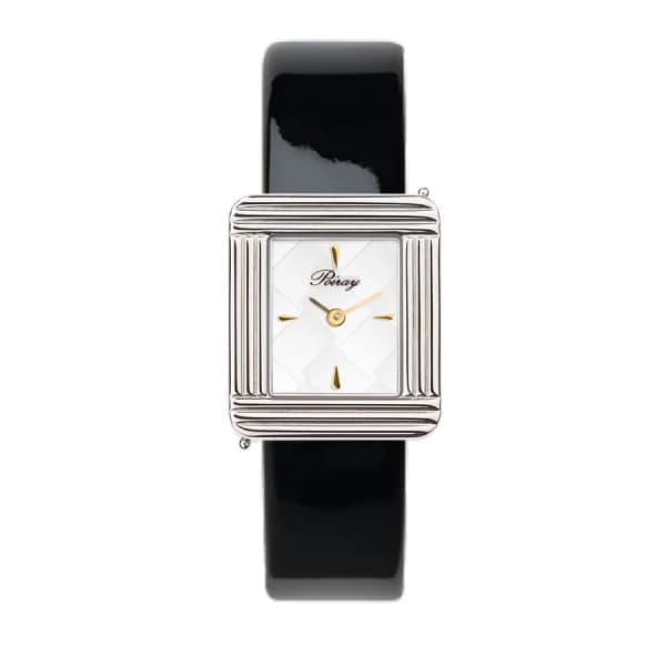 Poiray Montre Poiray Ma Première Cadran Blanc Texturé Bracelet Veau Vernis Noir