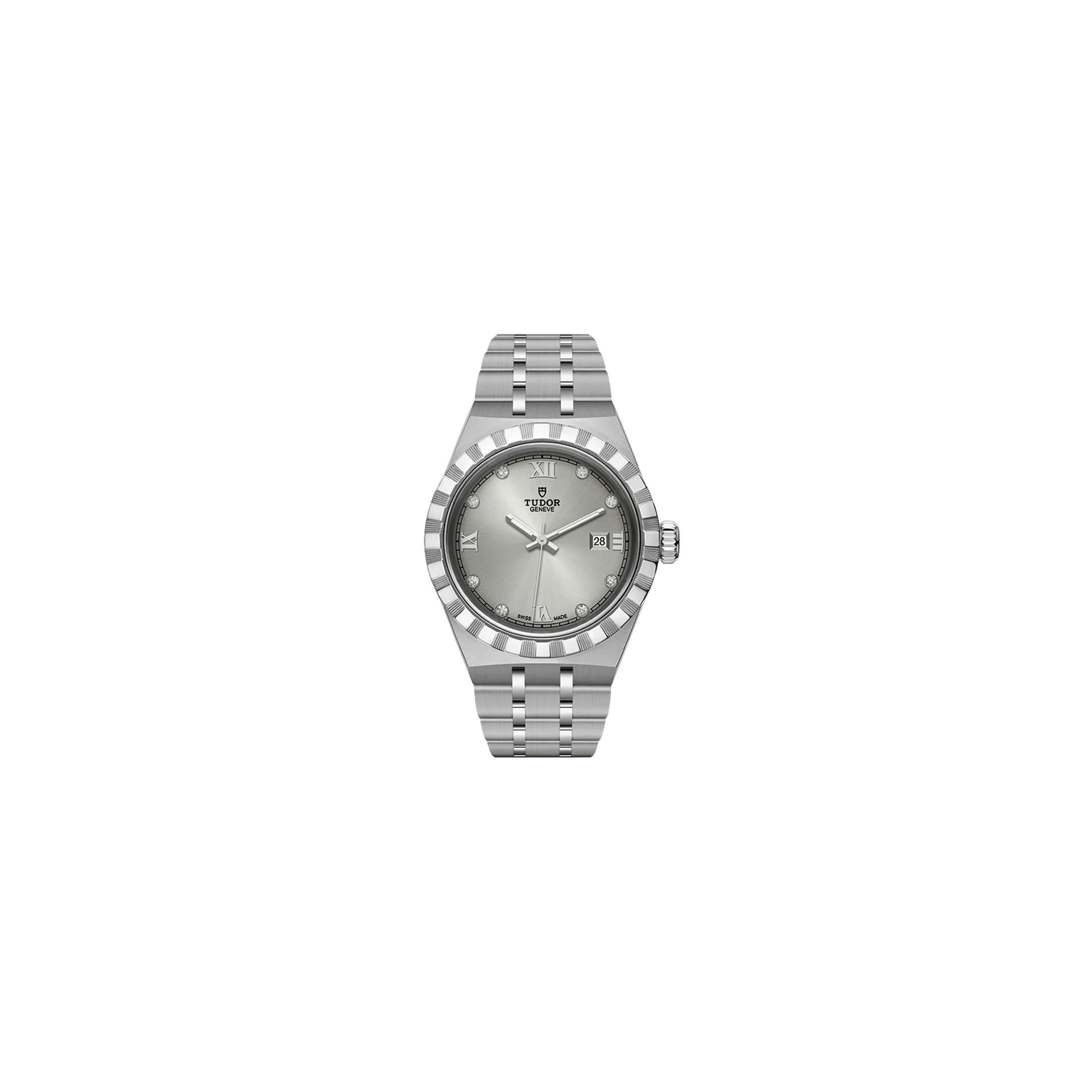 Tudor Montre Tudor Royal automatique index diamants cadran argenté bracelet acier 28 mm